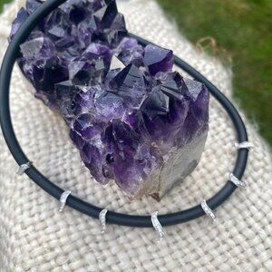 ADI 925 Sterling Silver Pave Charm Choker Necklace black leather cord edgy punk